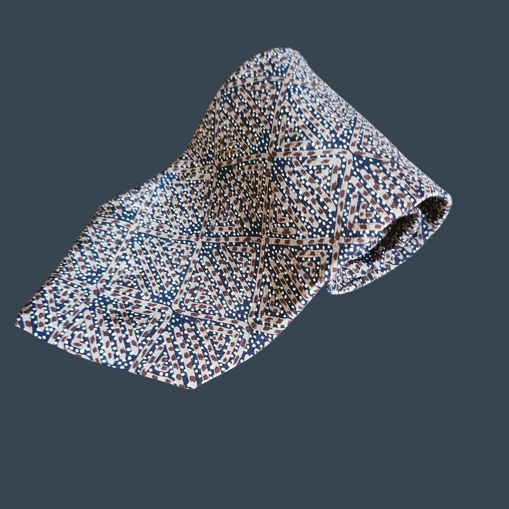 Biella Mens Silk Tie With Geometric Pattern In Navy & Brown
